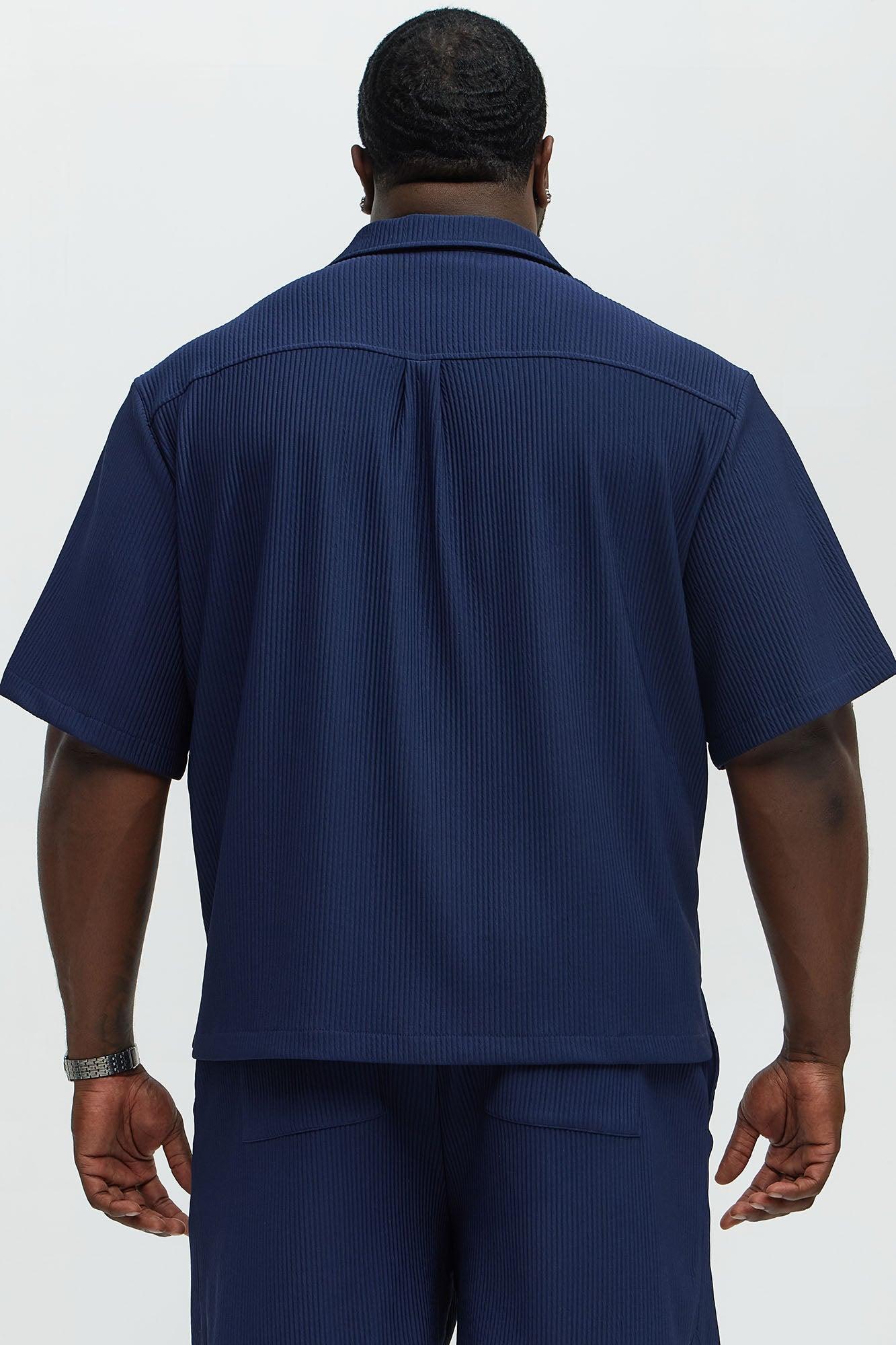 Show Up Short Sleeve Cuban Shirt - Navy Product Image