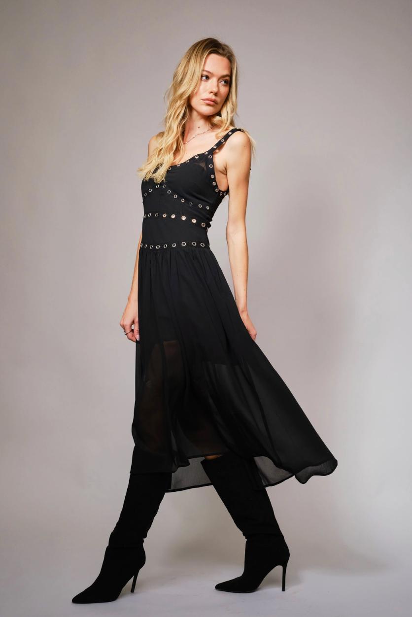 Chiffon Grommet Detailing Midi Dress Product Image