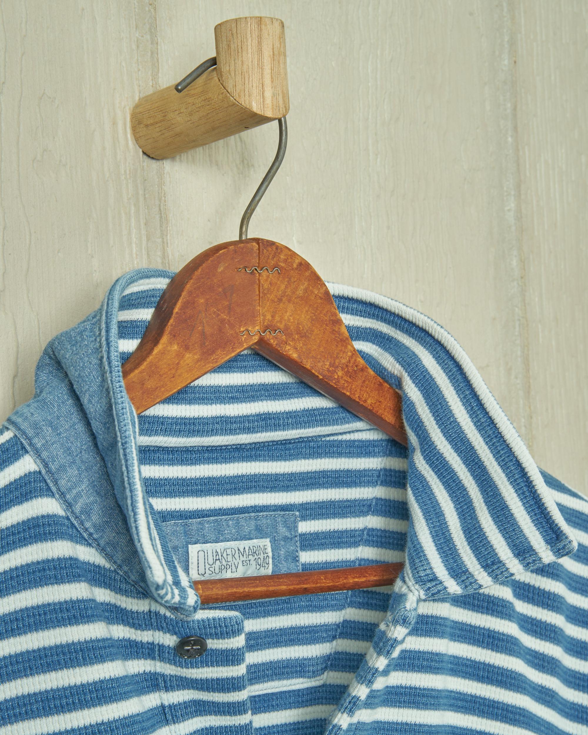 Long Sleeve Indigo Polo in Blue/White Waffle Knit Product Image