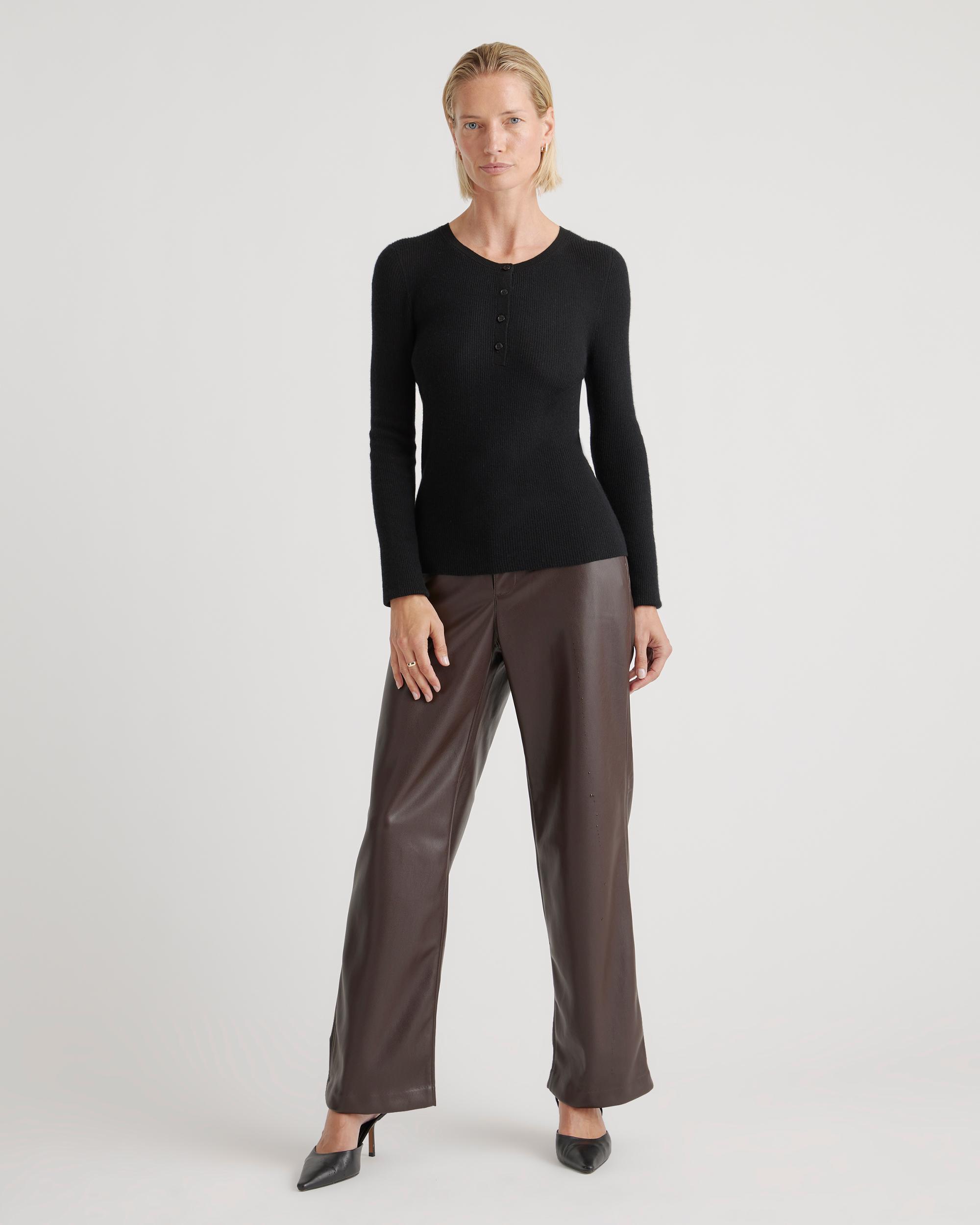 Quince | Women's Featherweight Cashmere Ribbed Henley Sweater Product Image