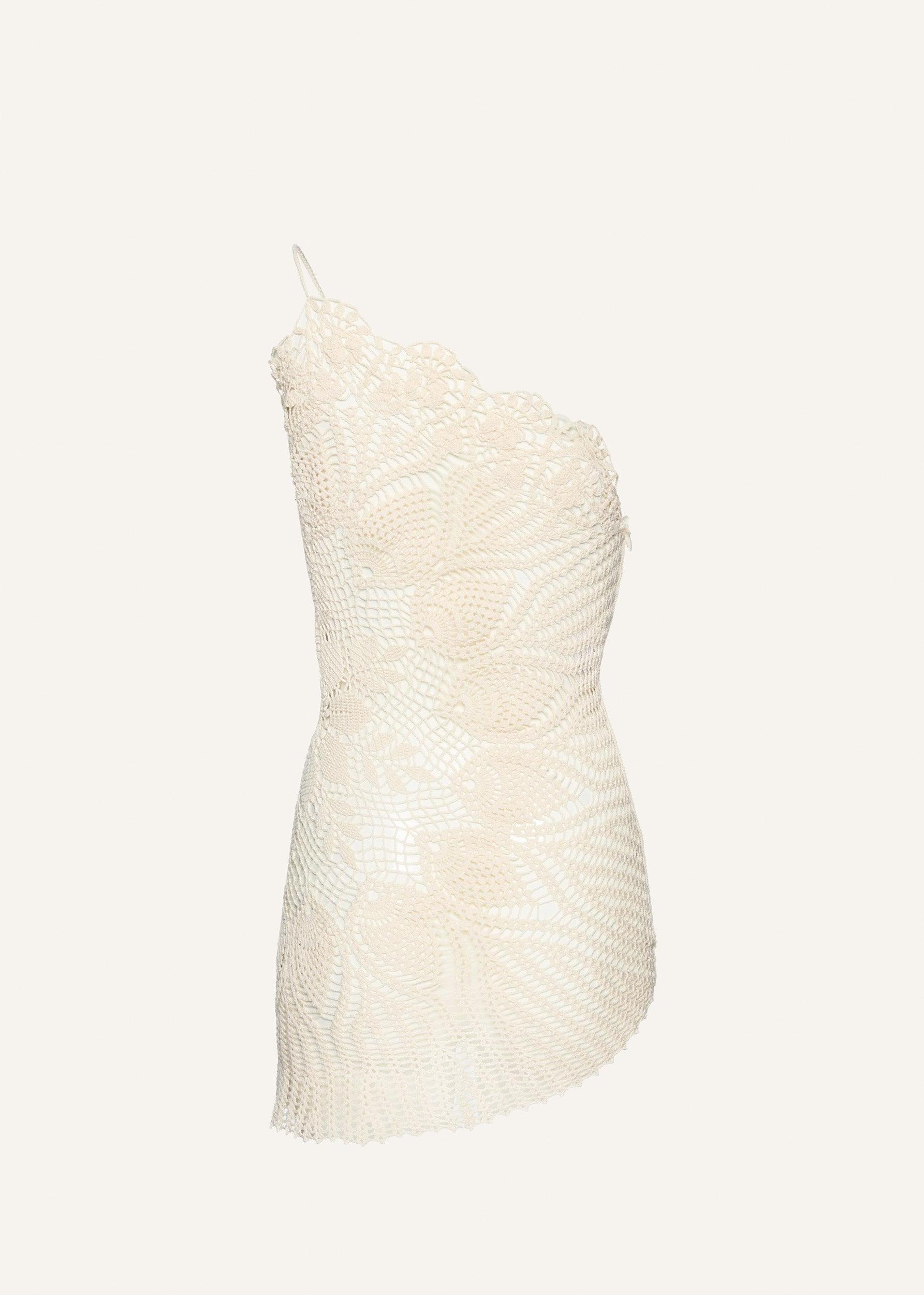 Lace crochet one shoulder dress in cream Product Image