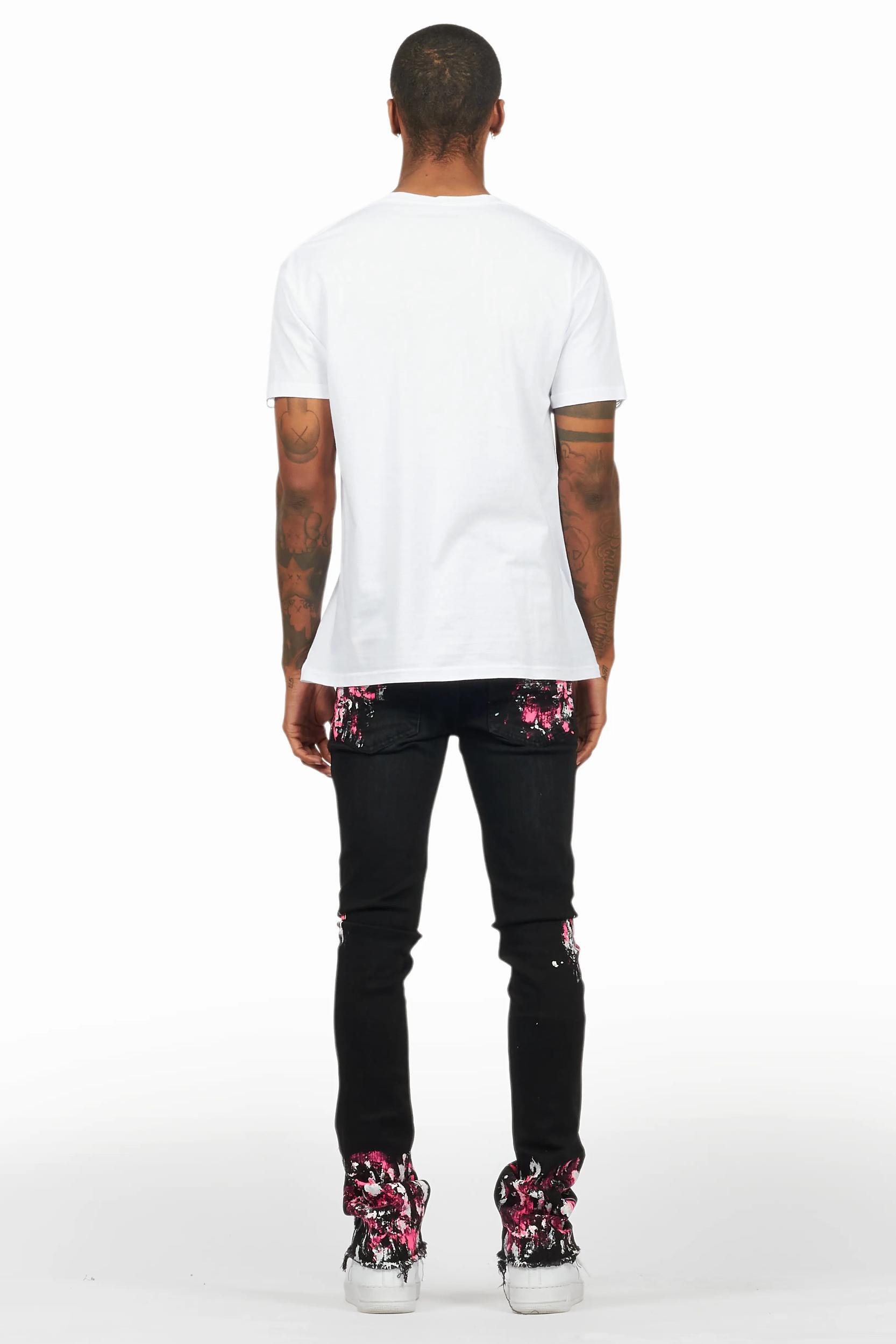 Kodak Black/Pink Painter Stacked Flare Jean Male Product Image