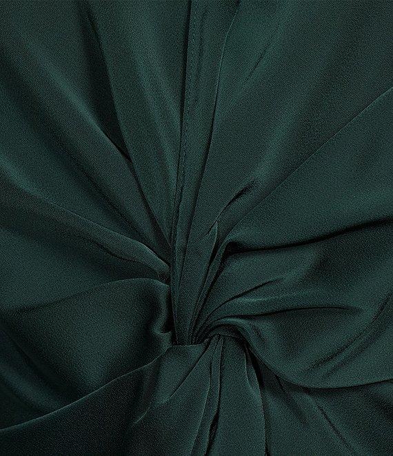 Calvin Klein Crepe V-Neck Long Sleeve Knot Front Blouse Product Image