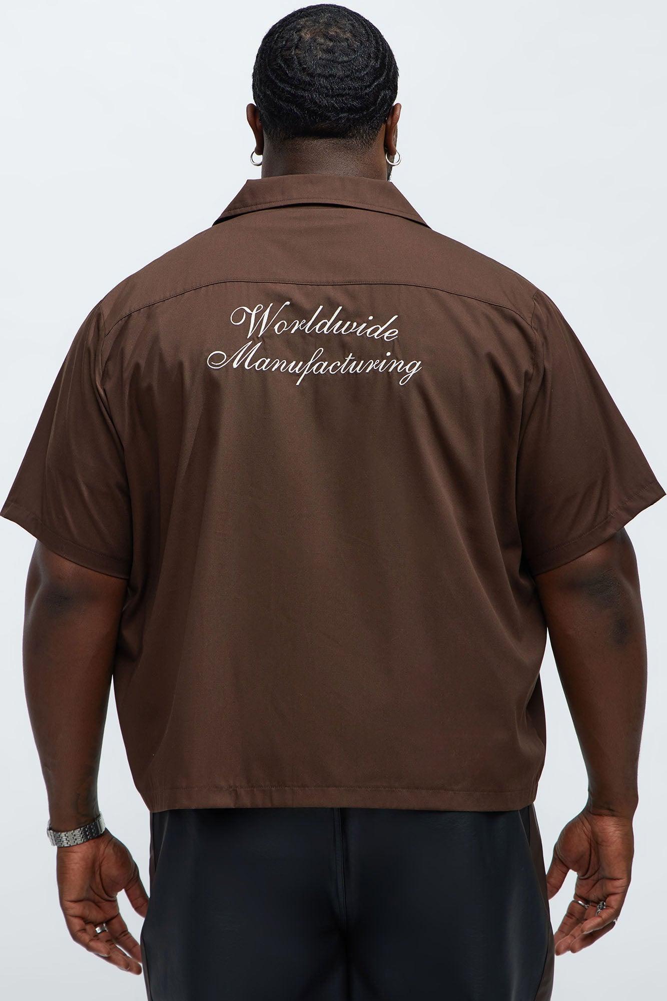 Cropped Worldwide Manufacturing Button Up Shirt - Dark Brown Male Product Image