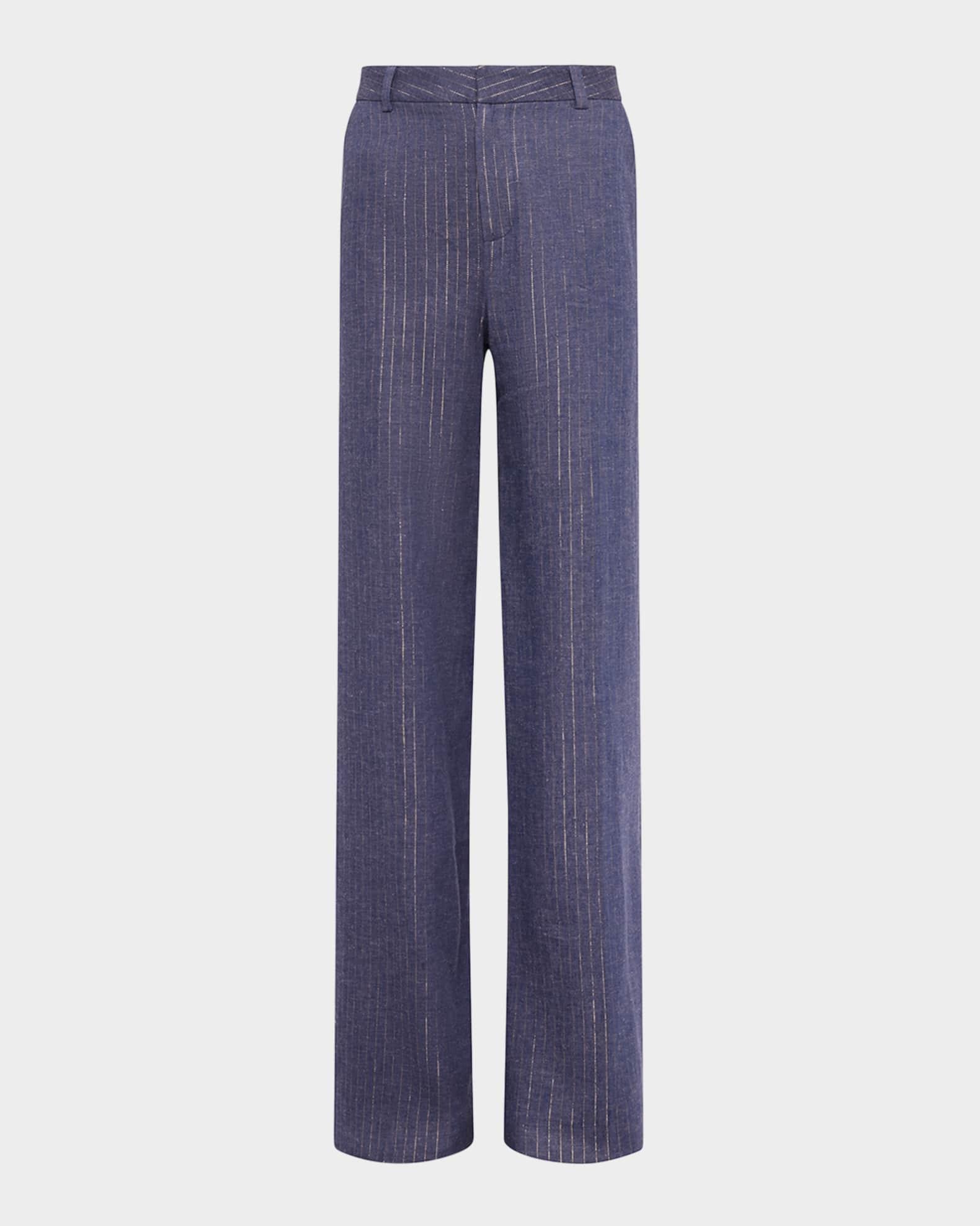 Livvy Metallic Pinstripe Straight-Leg Trousers Product Image