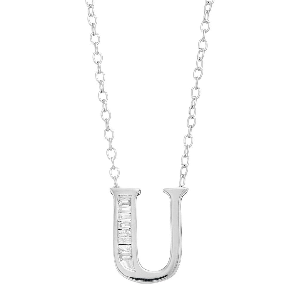 Sterling Silver Baguette Diamond Initial Pendant Necklace, Women's,  Product Image