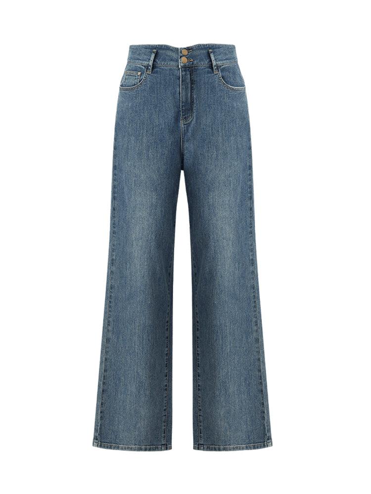 High-Waisted Loose Straight Full Length Women Jeans Product Image