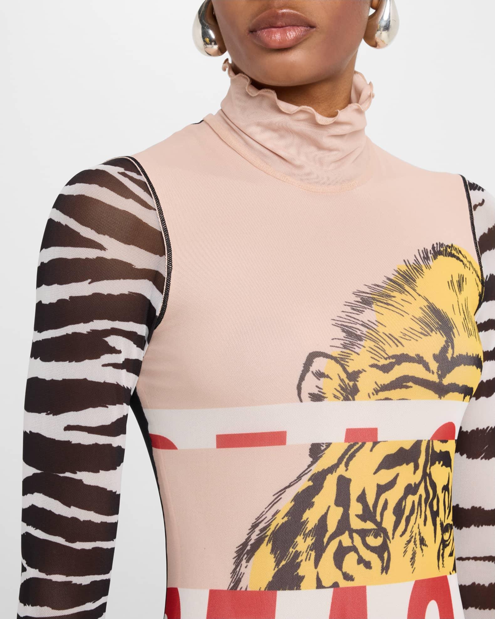 Printed Mesh Turtleneck Mini Dress Product Image