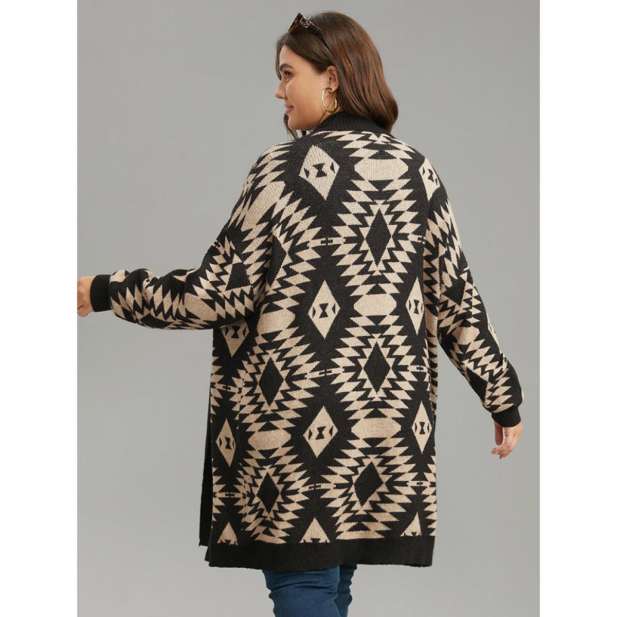 Plus Size Anti-Pilling Supersoft Essentials Geo Lapel Collar Cardigan Black Women Casual Loose Long Sleeve Everyday Cardigans BloomChic 14-16/1X Product Image