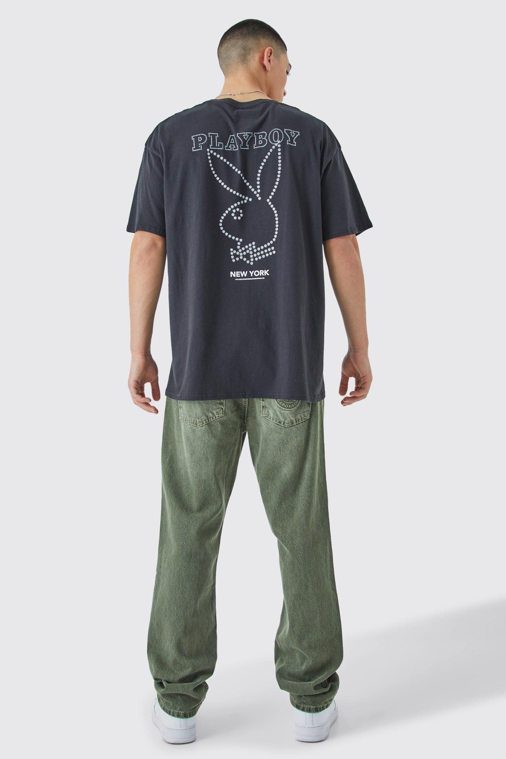 Oversized Playboy Rhinestone License T-shirt | boohooMAN USA Product Image