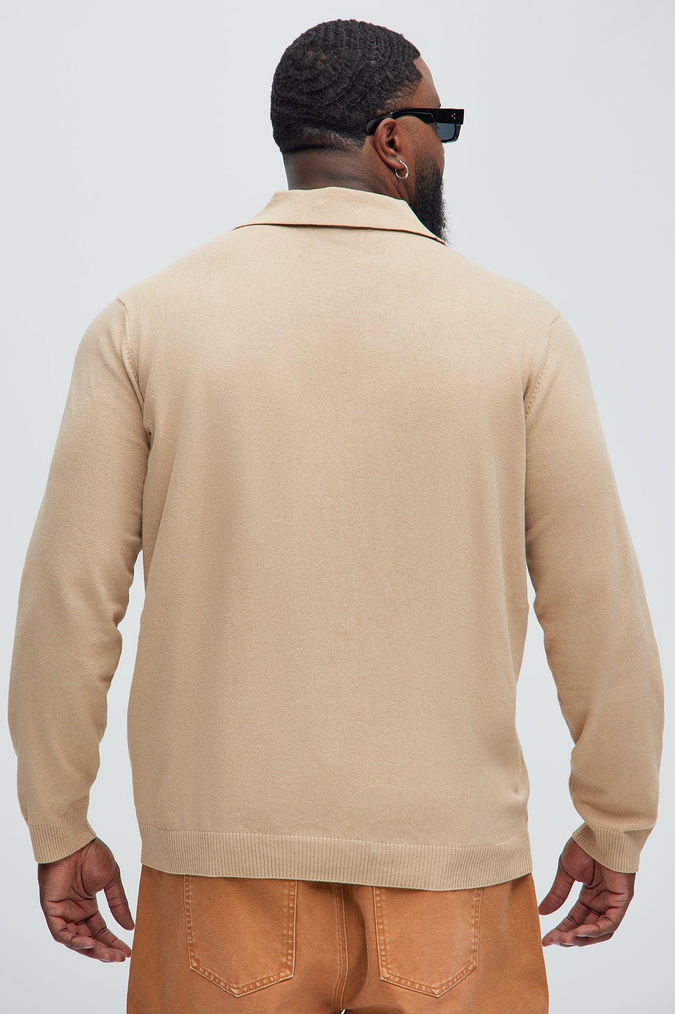 Noyes Johnny Collar Lightweight Sweater - Tan Product Image