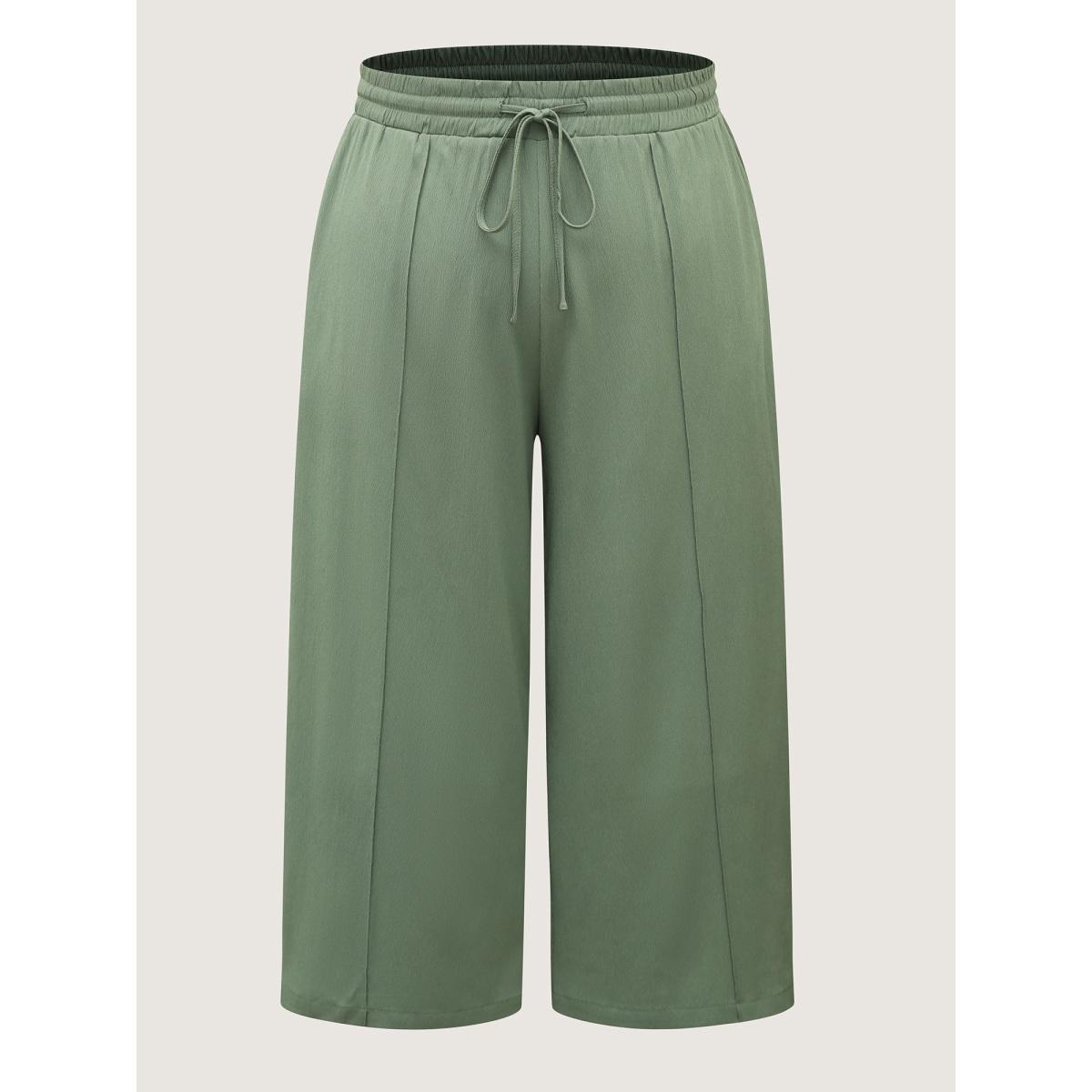 Plus Size Drawstring Pin Tuck Wide-Leg Pants Women Mint Basics Wide Leg Mid Rise Everyday-Casual Pants BloomChic 26/4X Product Image