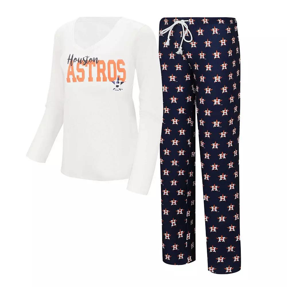 Women's Concepts Sport White/Navy Houston Astros Long Sleeve V-Neck T-Shirt & Gauge Pants Sleep Set,  Product Image