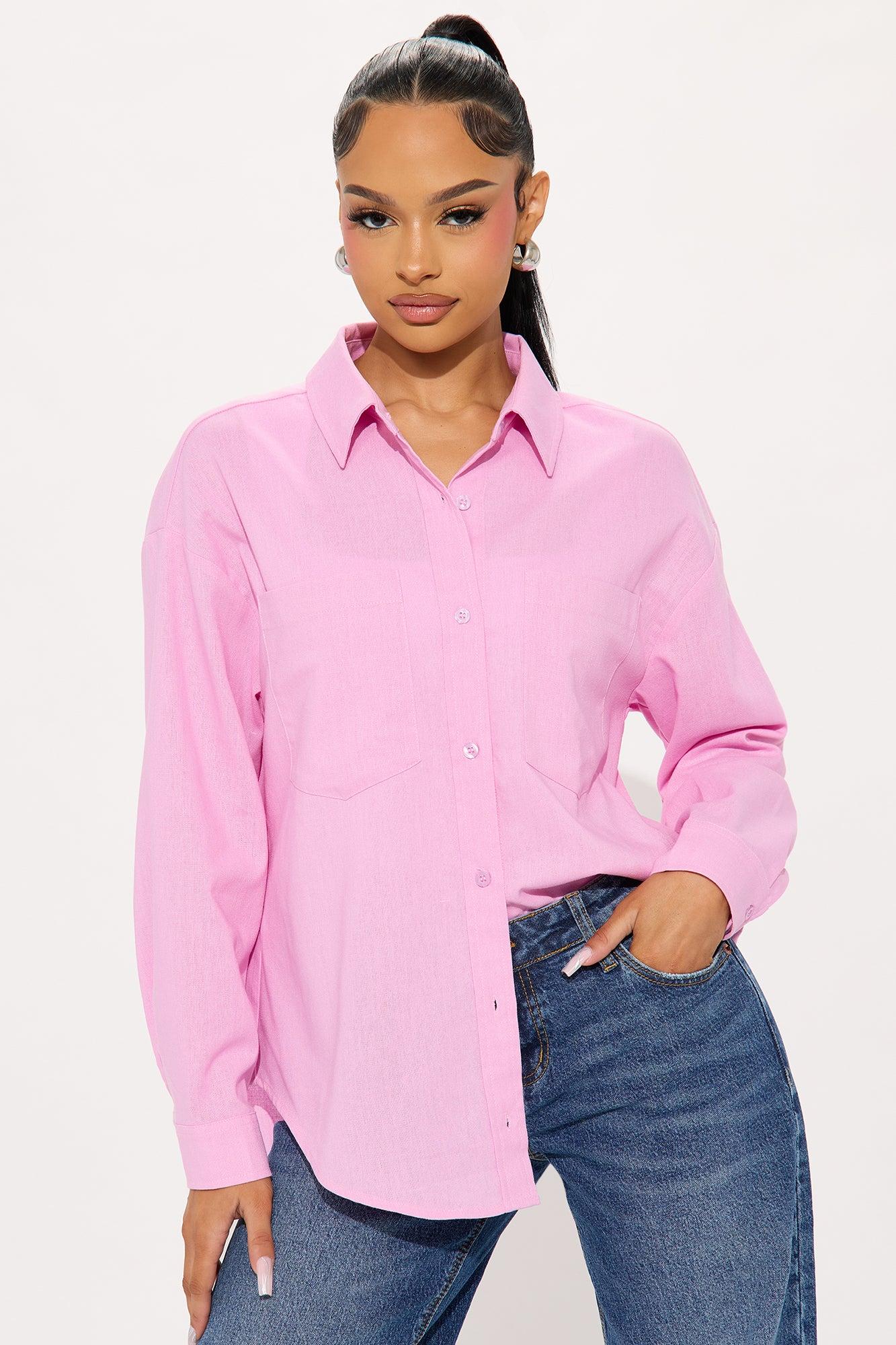 Fresh Lemonade Linen Button Up Shirt - Pink Female Product Image