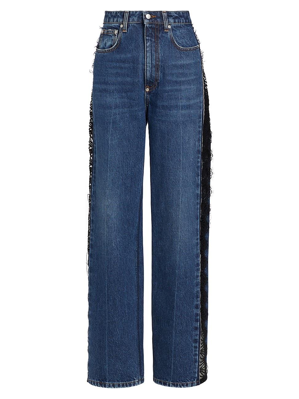 Womens Lace-Detailed Rigid Straight Jeans Product Image