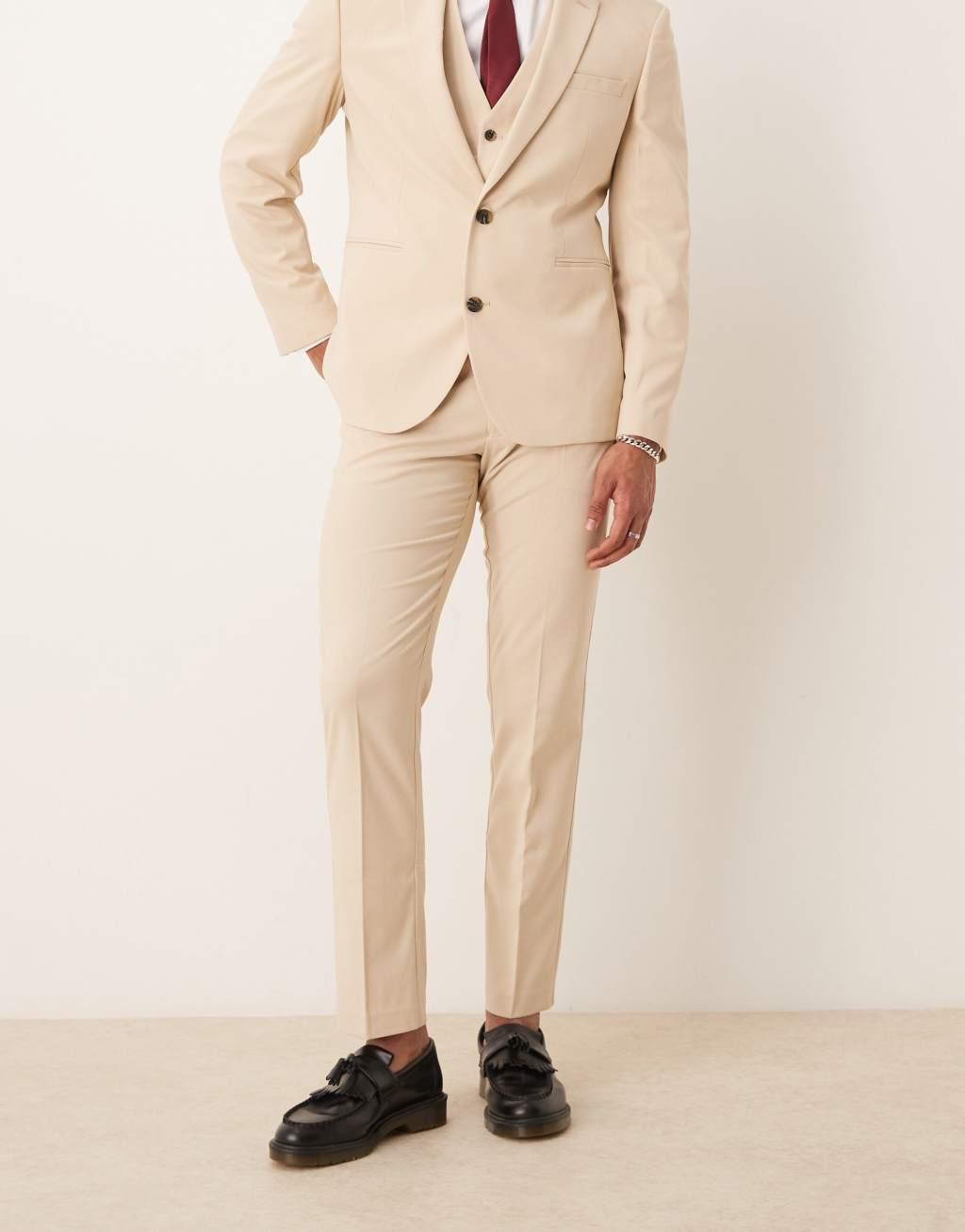 ASOS DESIGN slim suit pants in stone Product Image