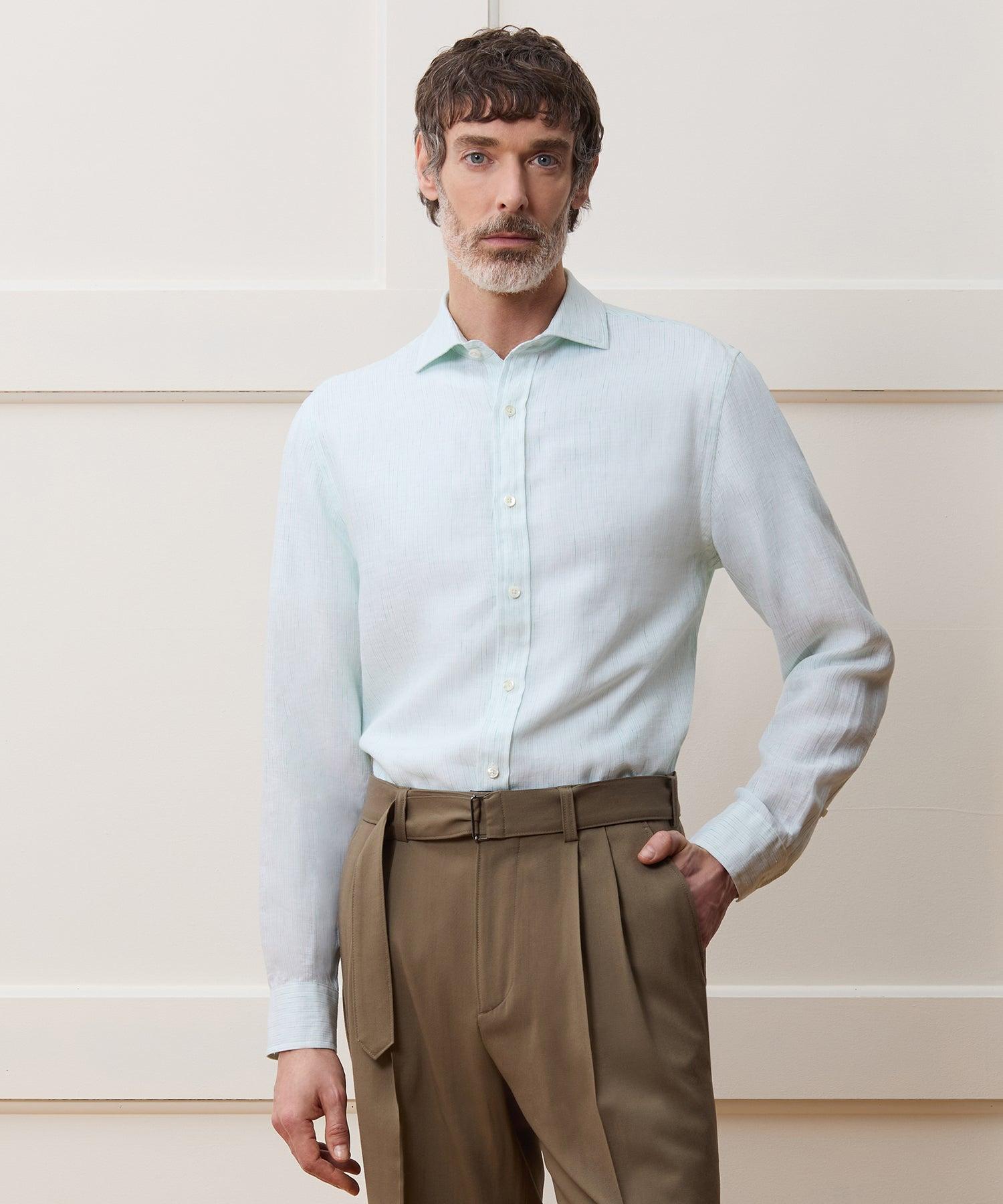 Italian Linen Spread Collar Dress Shirt Product Image