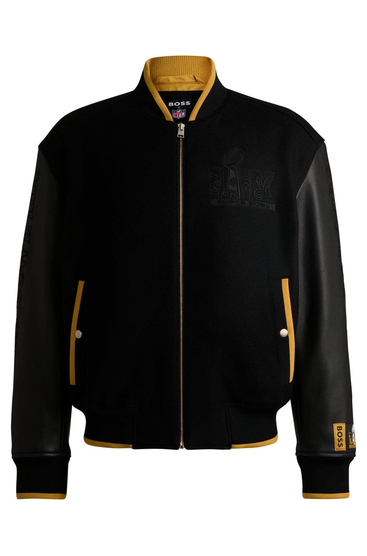 BOSS - BOSS x NFL wool jacket with leather sleeves - Black Product Image