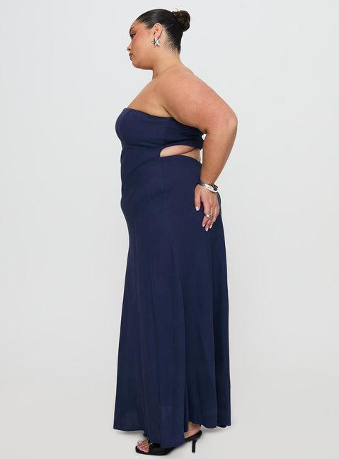 Yahir Strapless Maxi Dress Navy Curve Product Image