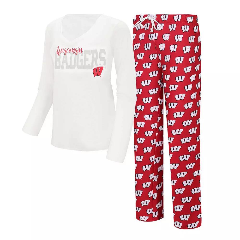 Women's Concepts Sport  White/Red Wisconsin Badgers Long Sleeve V-Neck T-Shirt & Gauge Pants Sleep Set, Size: Large Product Image