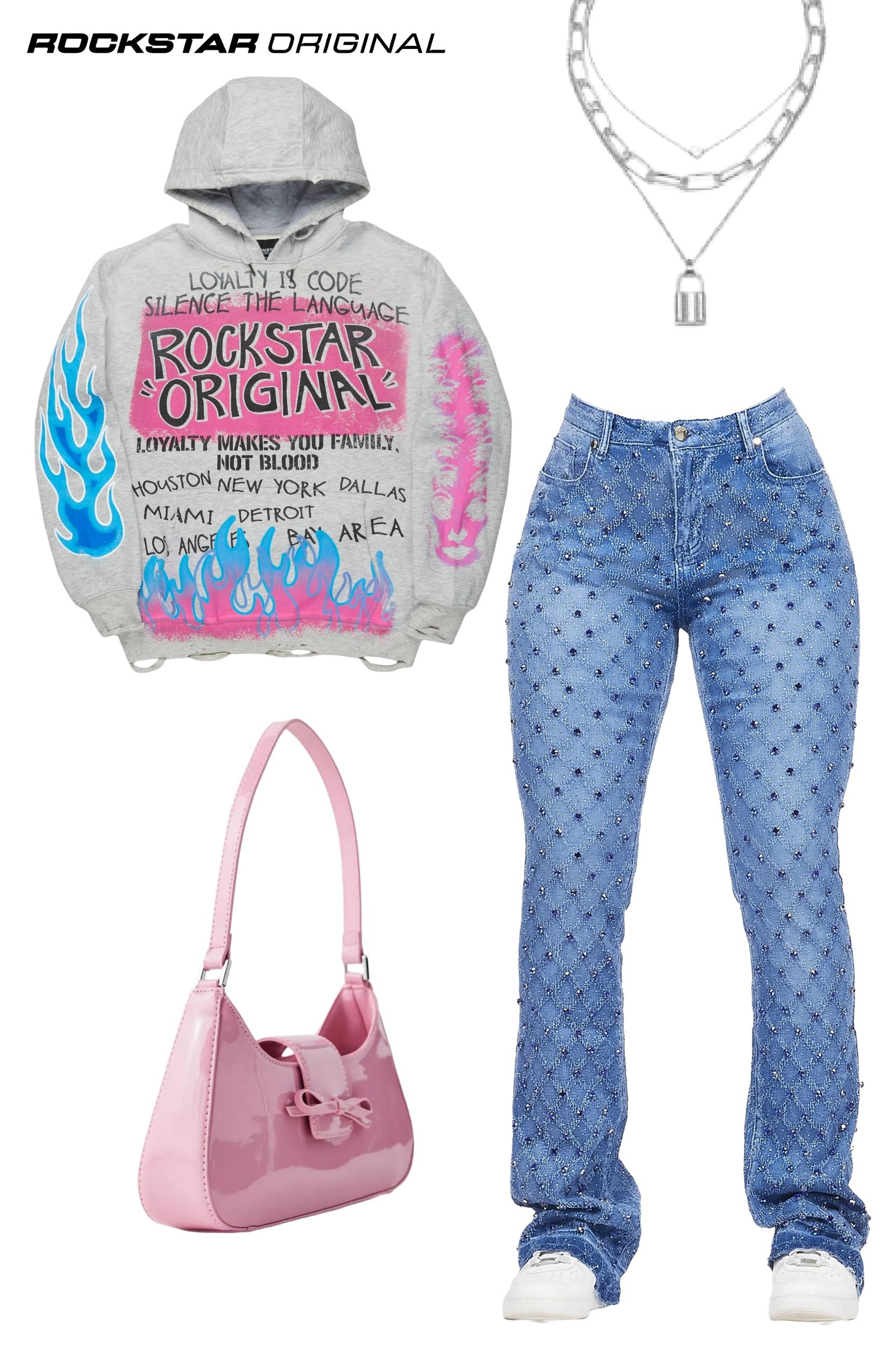 Sareka Royal Blue Rhinestone Stacked Flare Jean Female Product Image