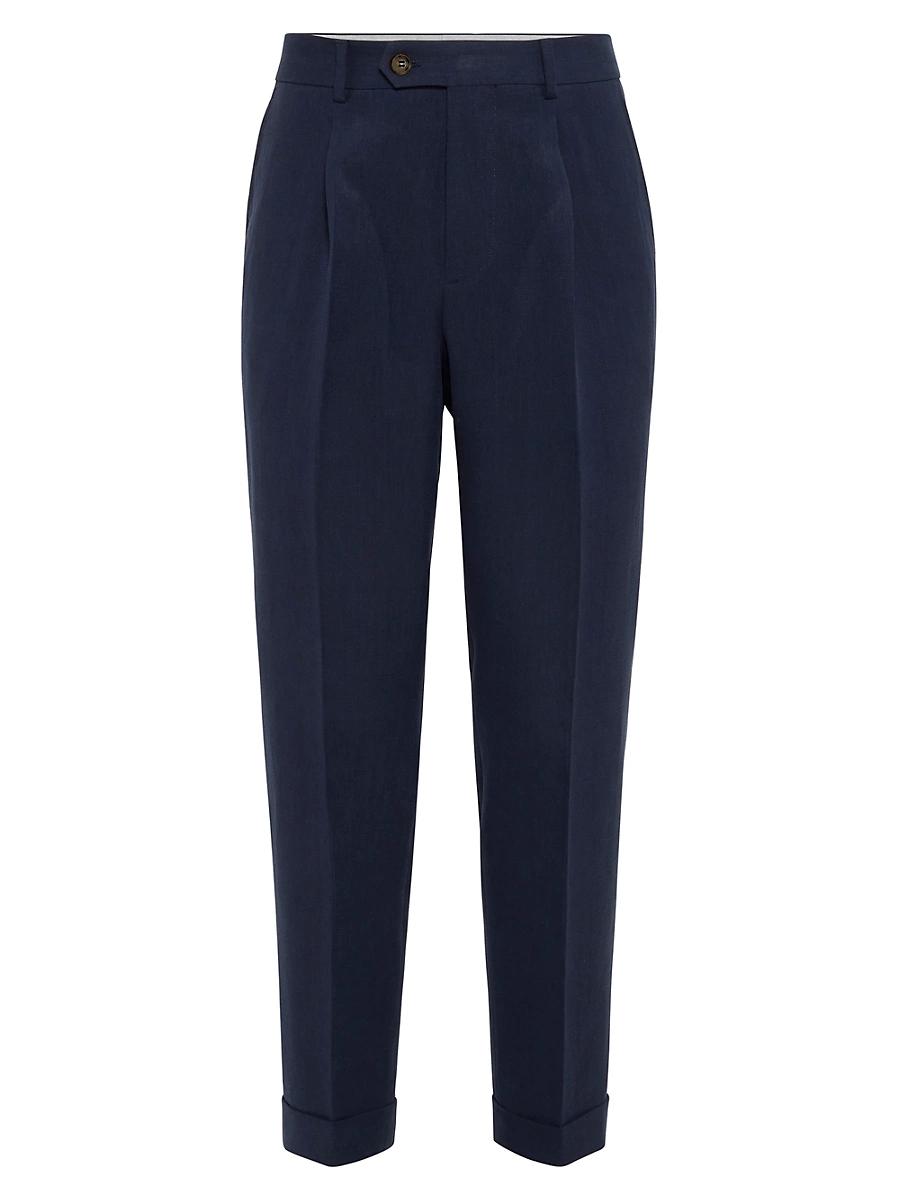 Mens Twisted Linen Leisure Fit Trousers with Pleat Product Image