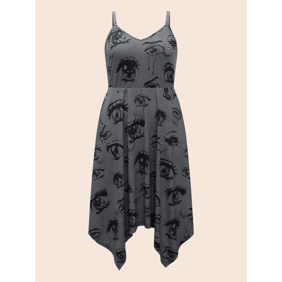 Plus Size Spooky Eye Print Knit Cami Midi Dress Black Women Cocktail Asymmetrical Party Curvy Bloomchic 12/L Product Image