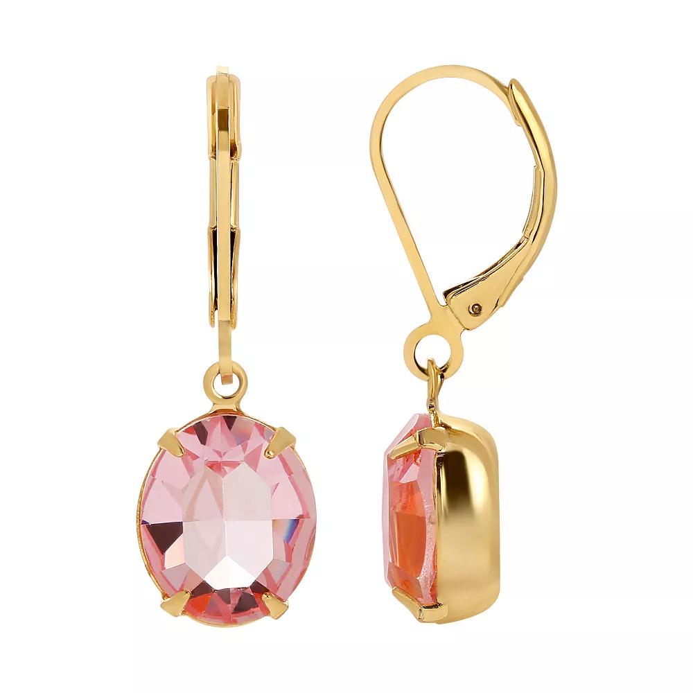 1928 Gold Tone Pink Oval Crystal Drop Earrings, Women's Product Image