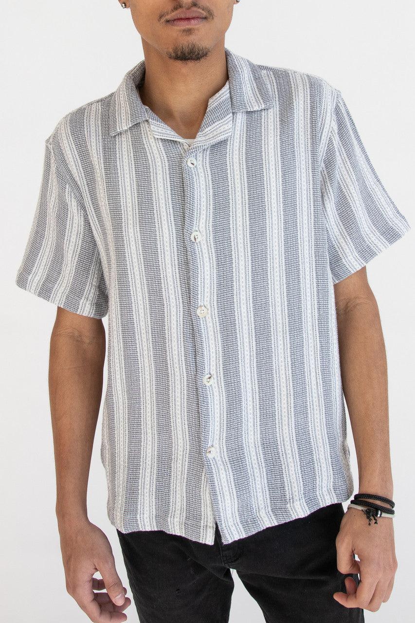 Misty Gray Striped Textured Button Up Shirt Product Image