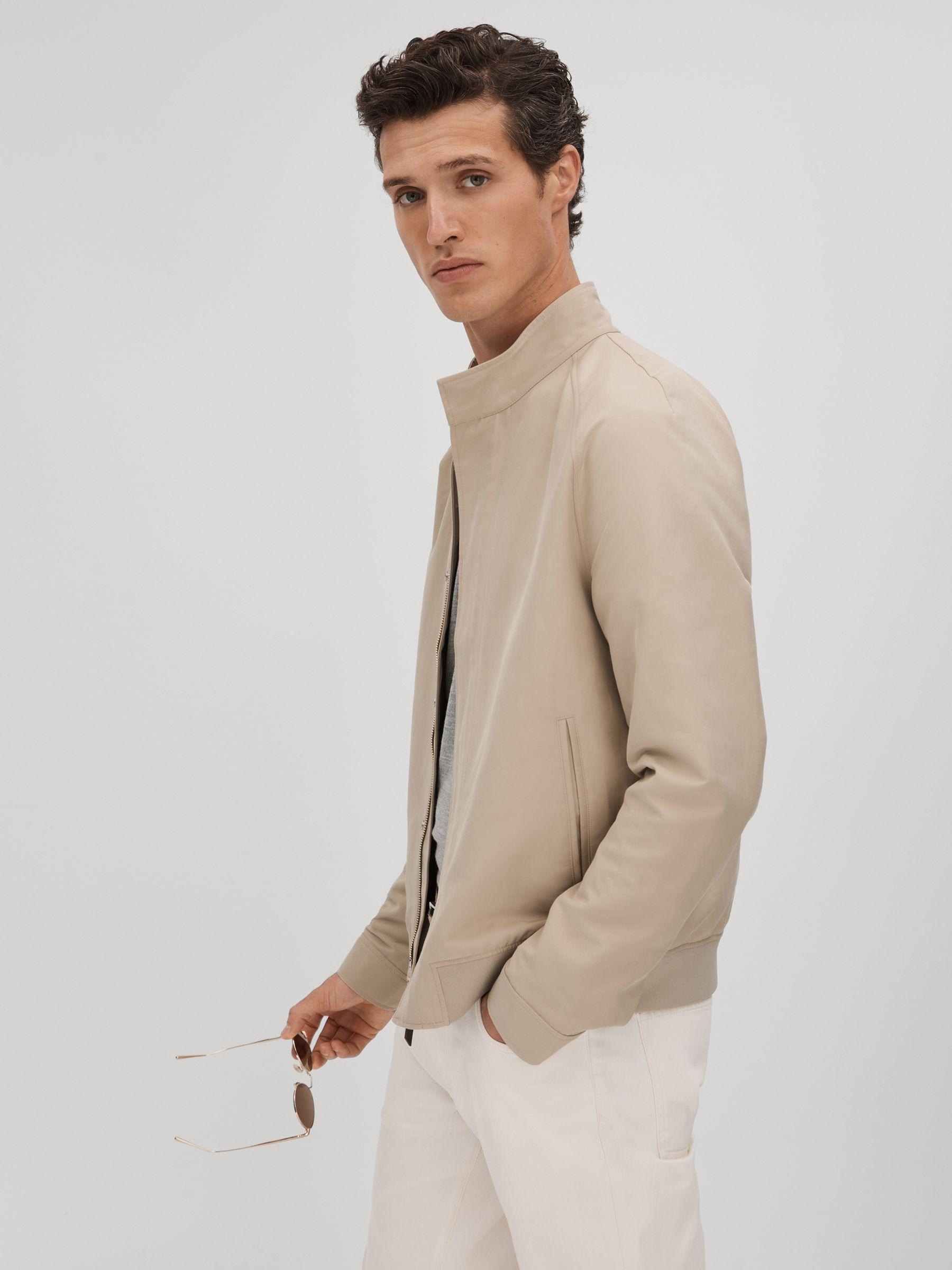 Cotton Blend Zip-Through Jacket in Stone Product Image