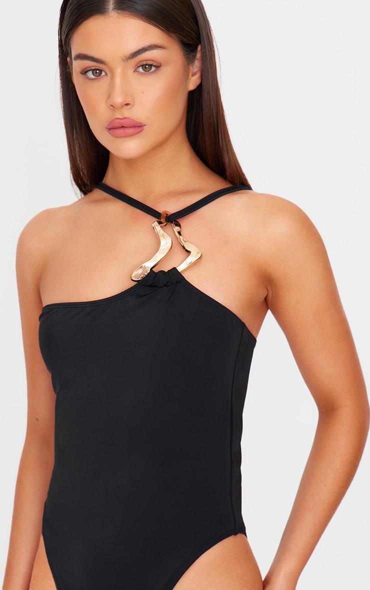 Black Gold Trim Asymmetric Swimsuit Product Image