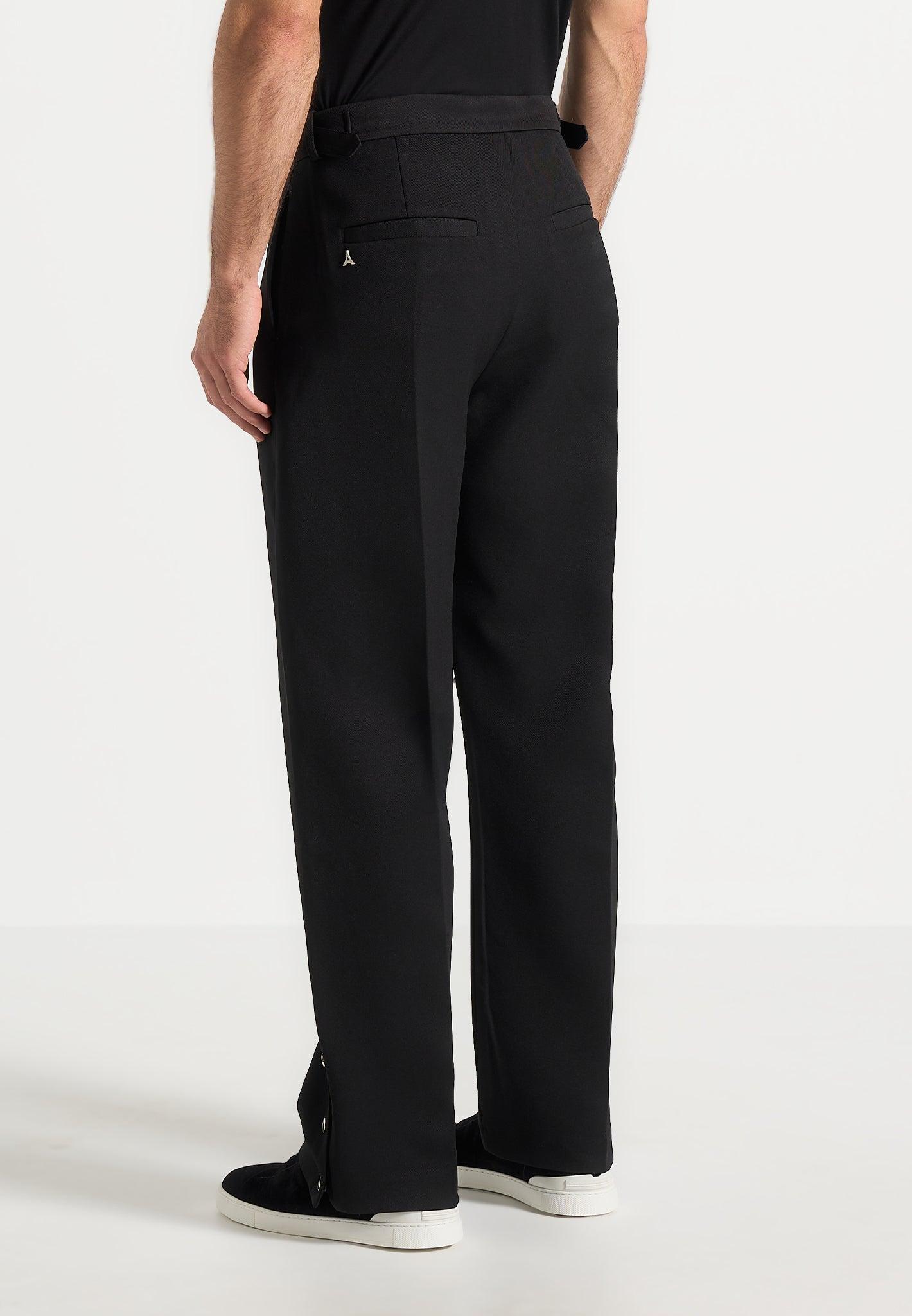 Boris - Relaxed Fit Tailored Button Cuff Trousers - Black Male Product Image