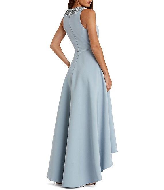 Mac Duggal Crepe Beaded High Neck Sleeveless High-Low Ball Gown Product Image