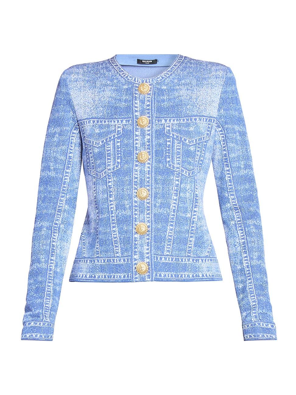 Womens Trompe Loeil Denim Button-Front Cardigan Product Image