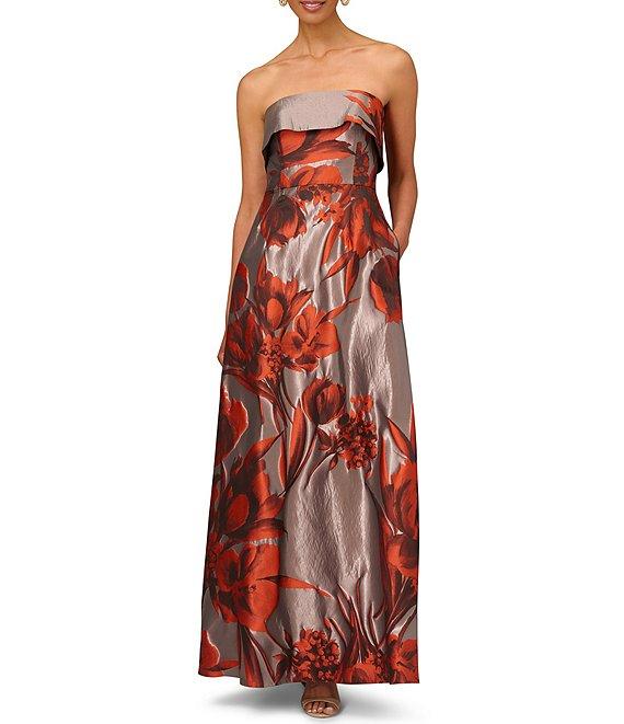 Aidan Mattox Floral Jacquard Strapless Sleeveless Popover Bodice Gown Product Image
