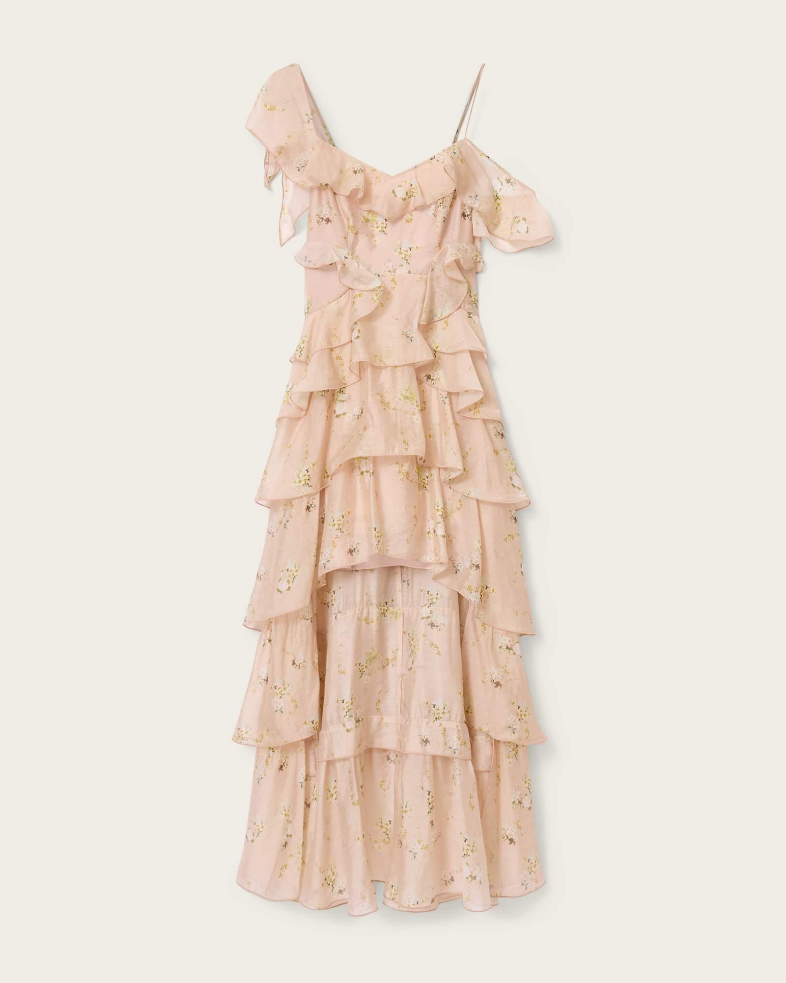 Sienna Ruffle Maxi Dress EMPOLI POP PINK | ALLSAINTS US Product Image