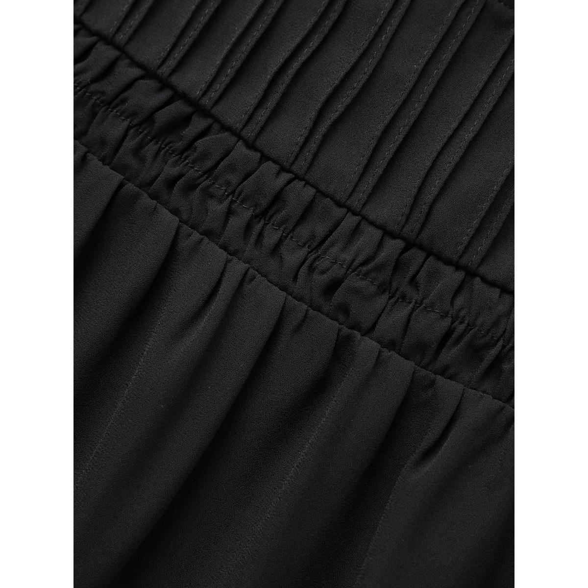 Plus Size DarkGreen Anti-Wrinkle Shirred Ruffle Sleeve Mesh Frill Trim Blouse Women Office Short sleeve Stand-up collar Office Blouses BloomChic 26/4X Product Image