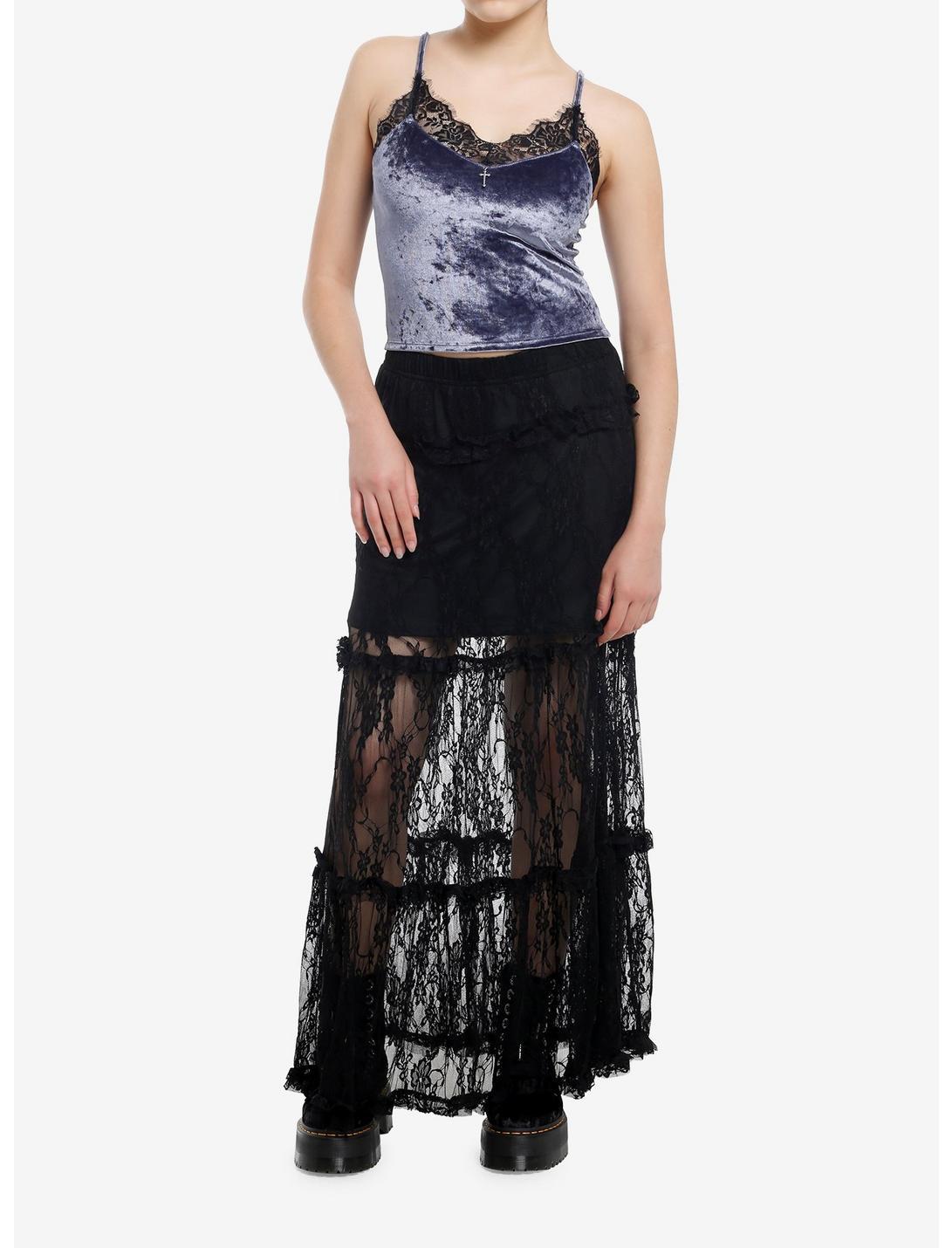 Cosmic Aura Blue Velvet Lace Trim Cami Product Image