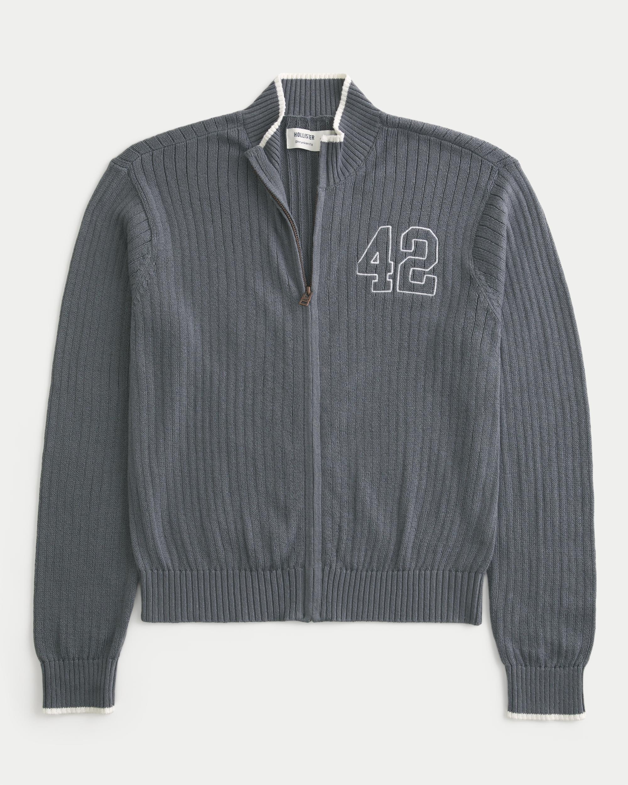 Shrunken Ribbed Zip-Up Sweater Product Image