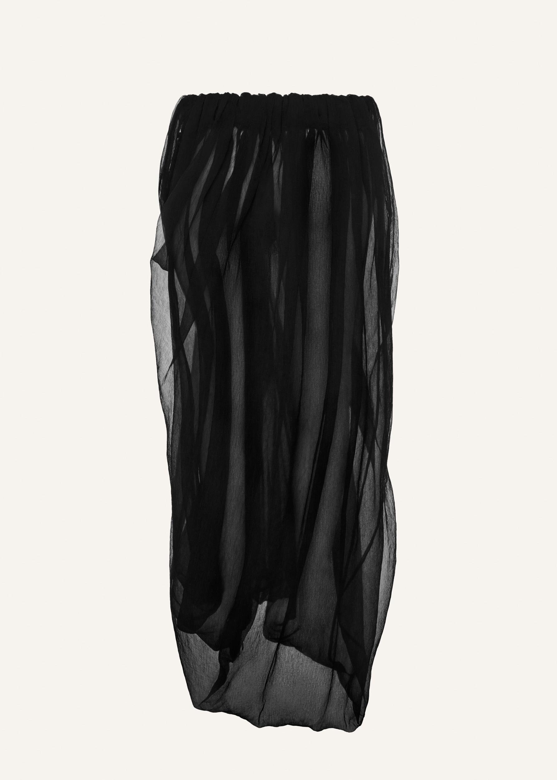 Sheer silk sculptural maxi skirt in black Product Image