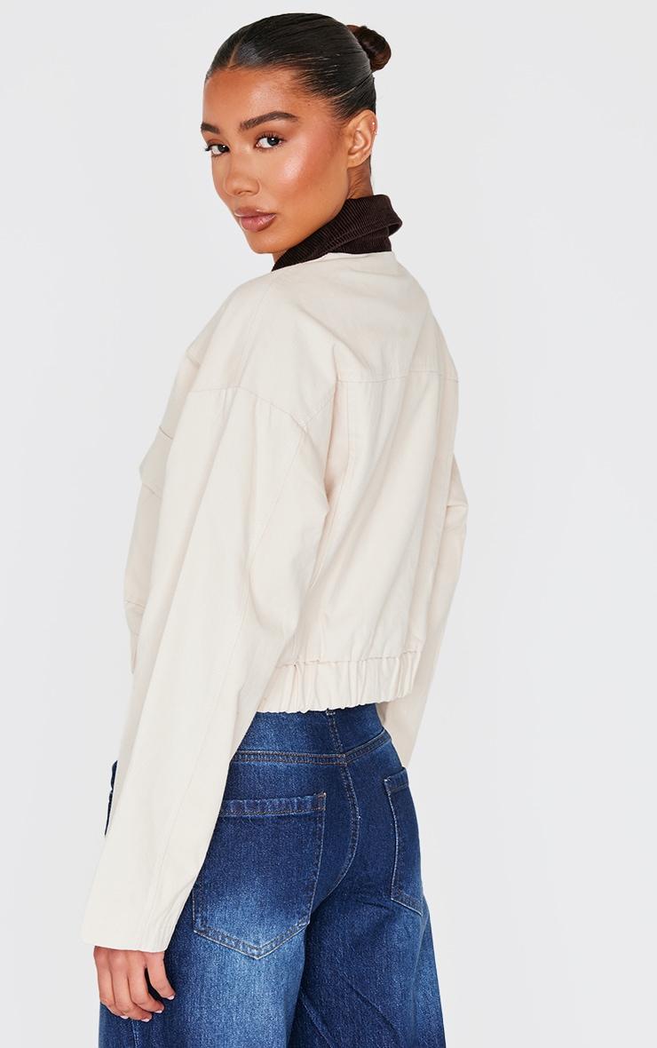 Beige Contrast Collar Twill Jacket Product Image