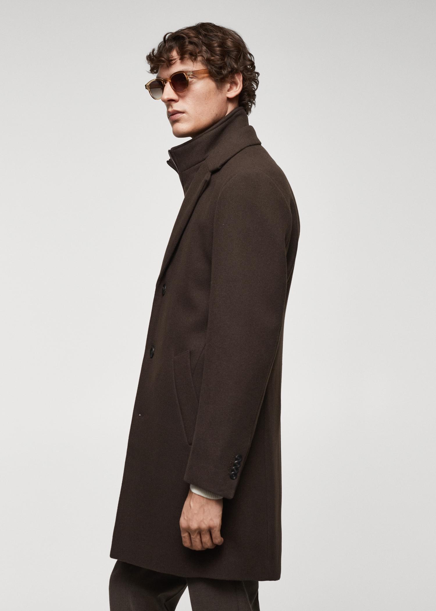 Wool coat with detachable collar - Men | MANGO USA Product Image