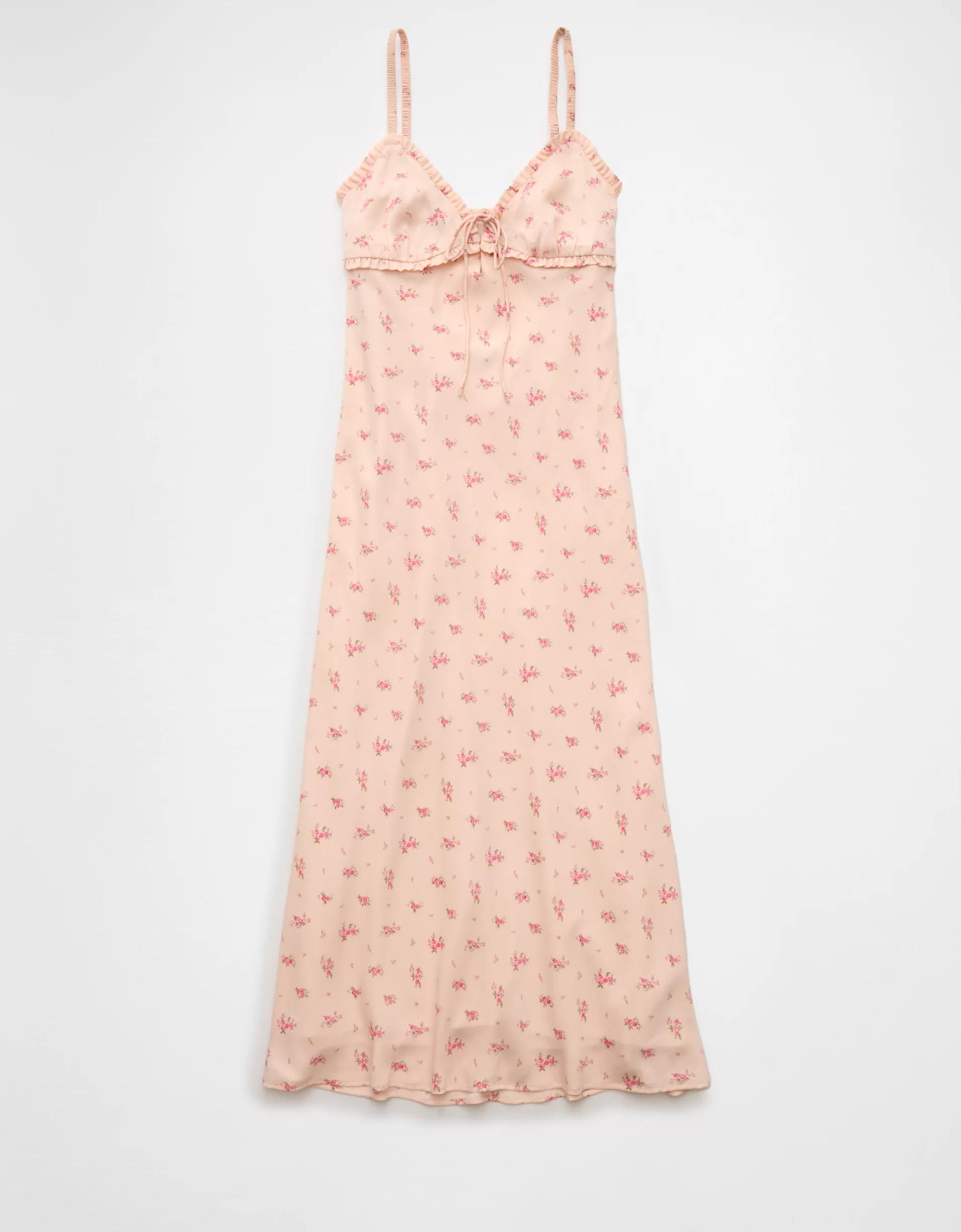 AE V-Neck Ruffle Midi Slip Dress Product Image