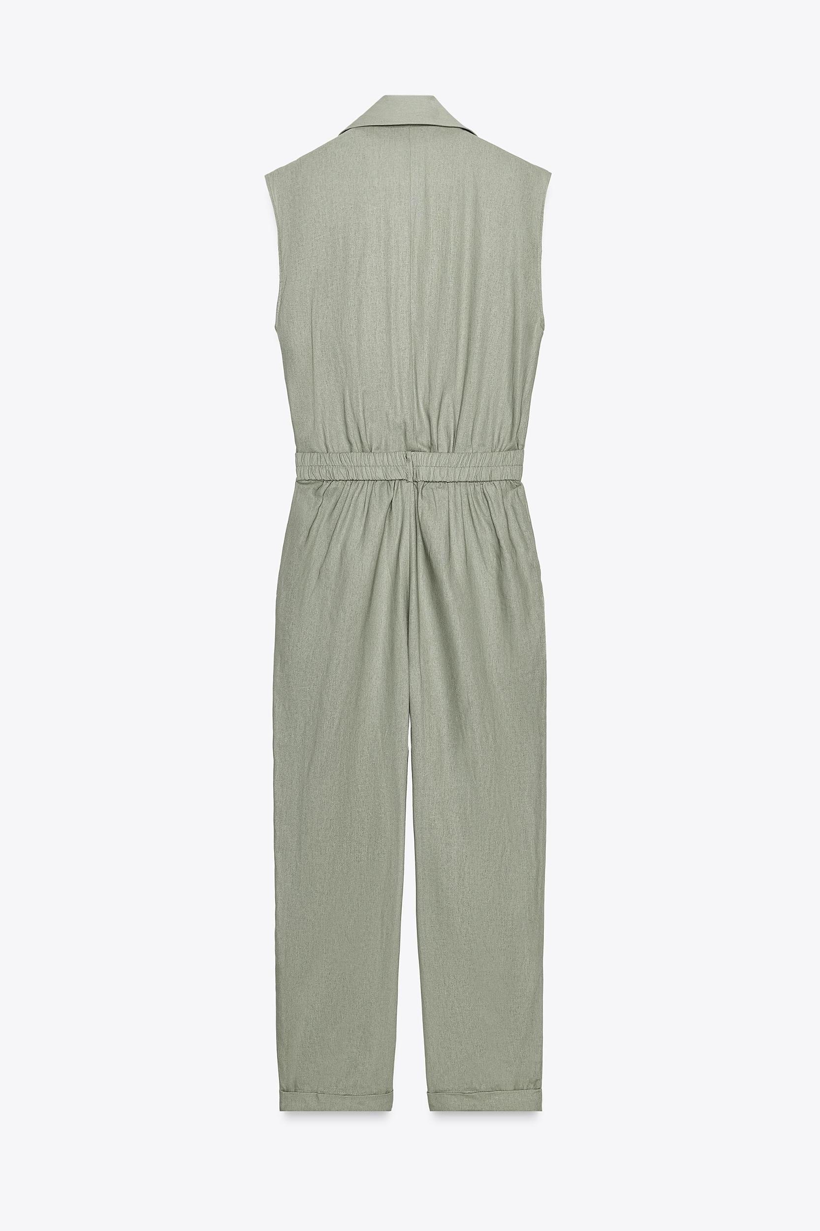 LINEN BELTED LONG JUMPSUIT Product Image