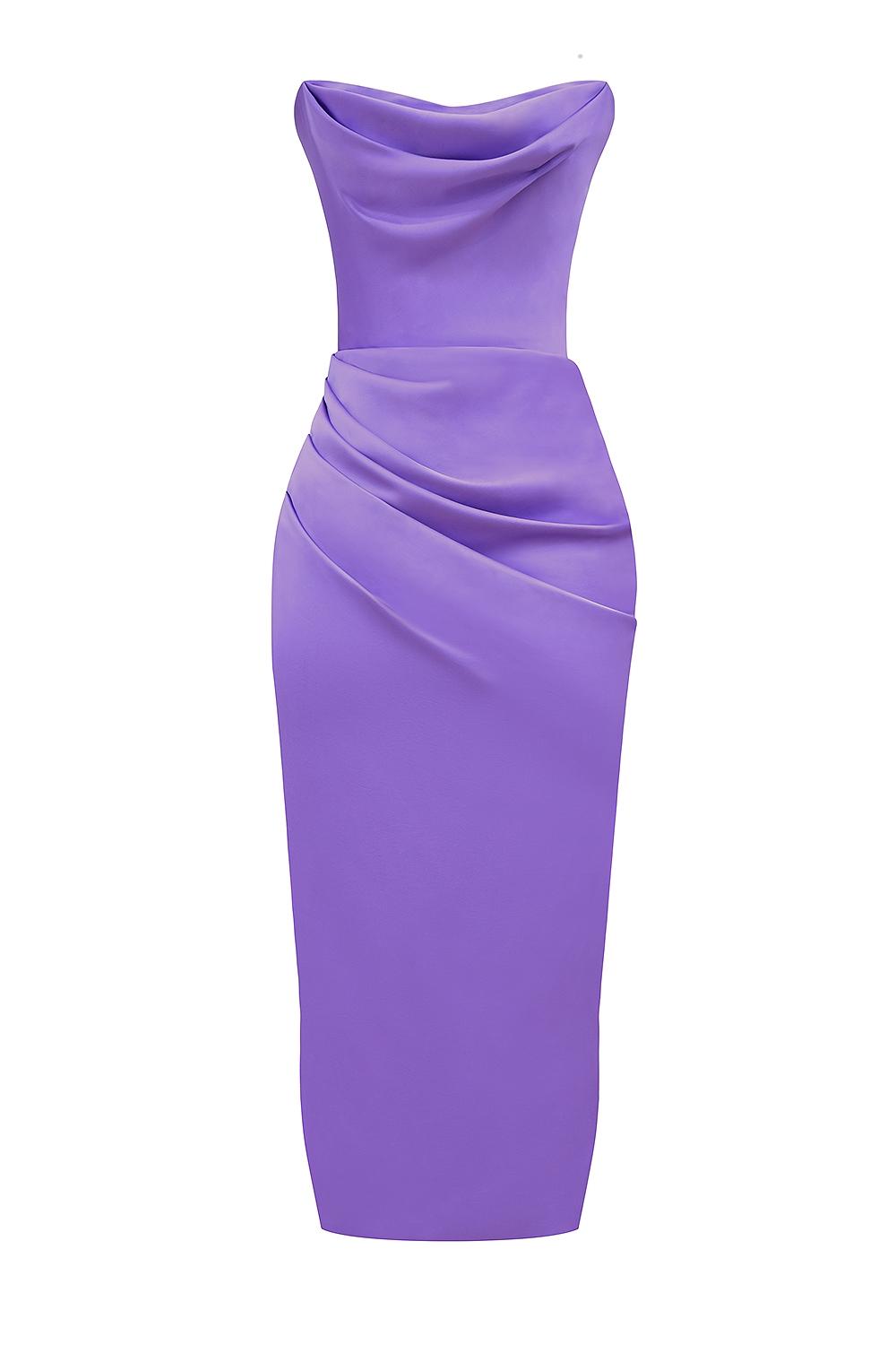 Santana  violet satin strapless corset midi dress Product Image