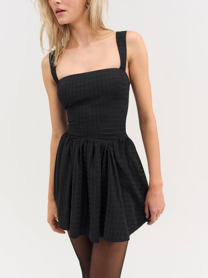 Ginny Gingham Mini Dress — Black Product Image
