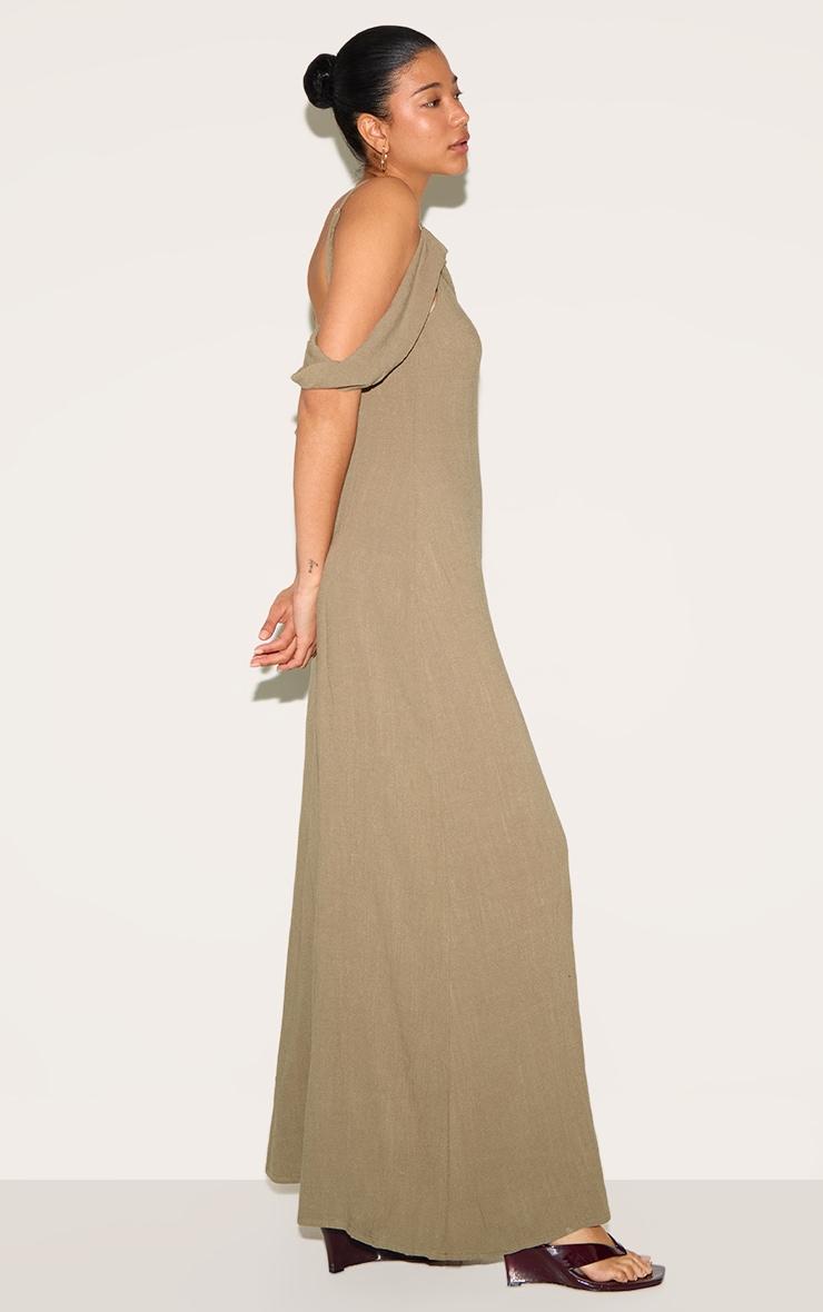 Khaki Textured Strappy Drape Detail Maxi Dress Product Image