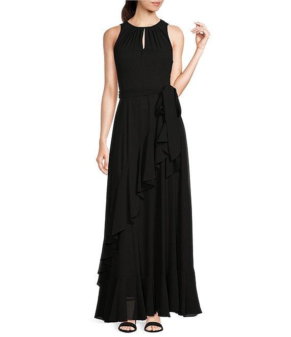 Alex Marie Colette Sleeveless Tie Waist Tiered Ruffle Hem Maxi Gown Product Image