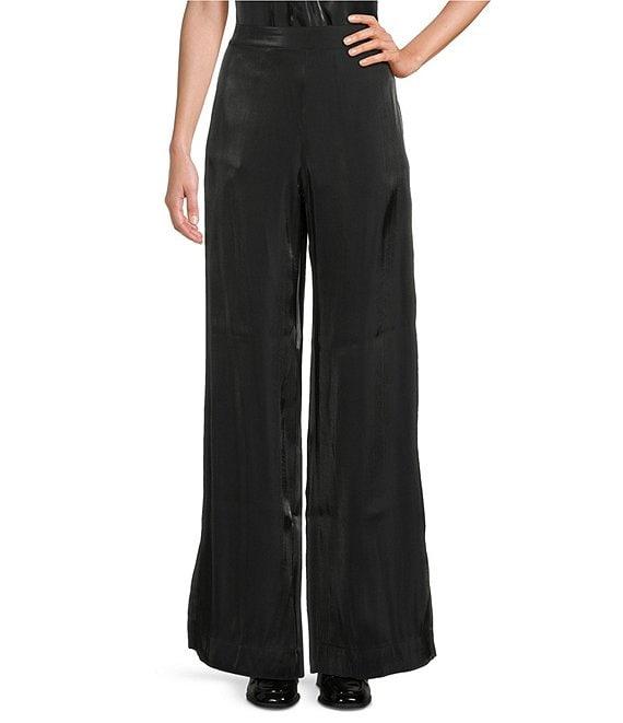 Cloth & Stone Woven Plaid Print High Rise Elastic Tie Waist Wide Leg Full Length Pants Product Image