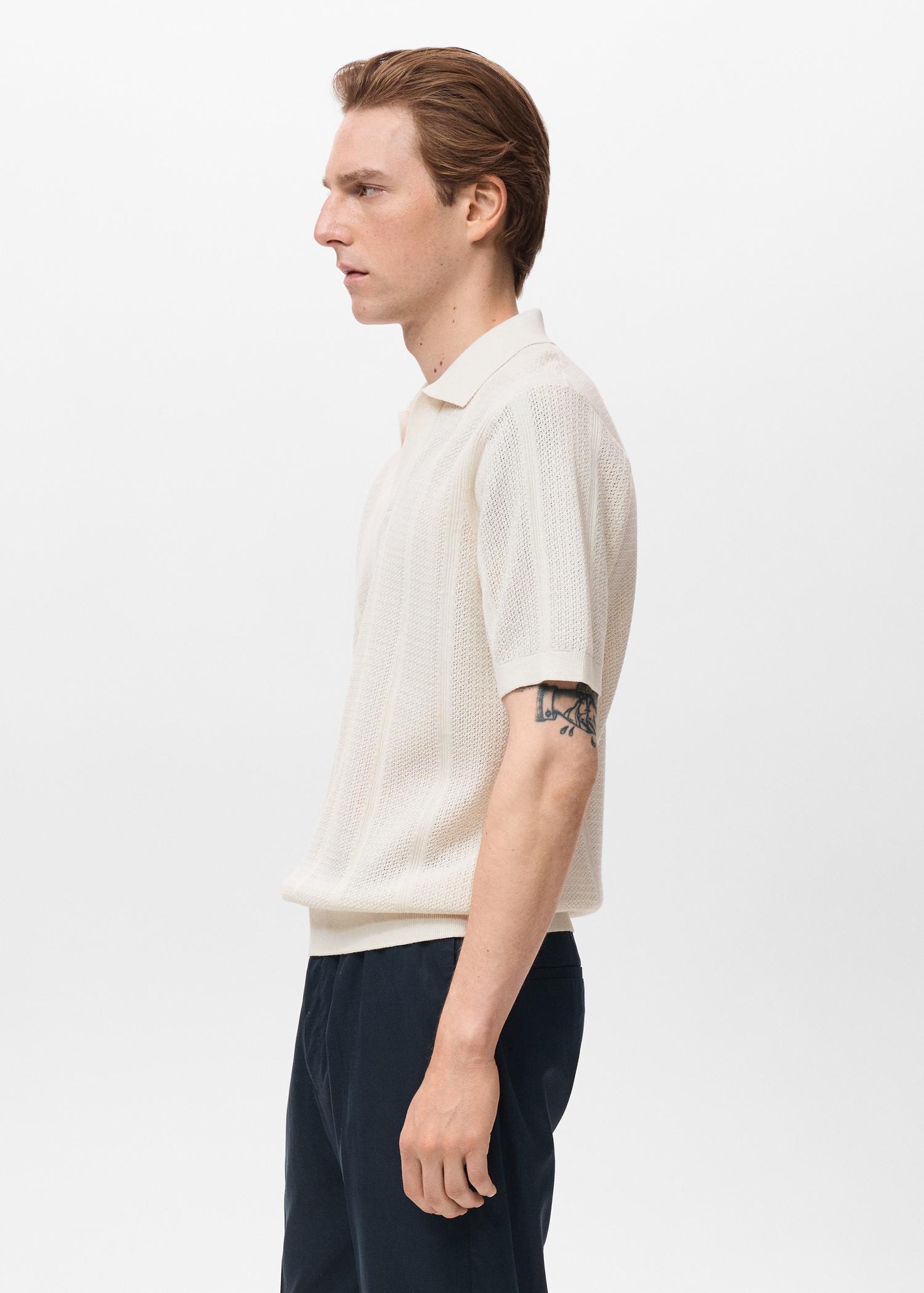 Openwork knitted cotton polo shirt - Men | MANGO USA Product Image
